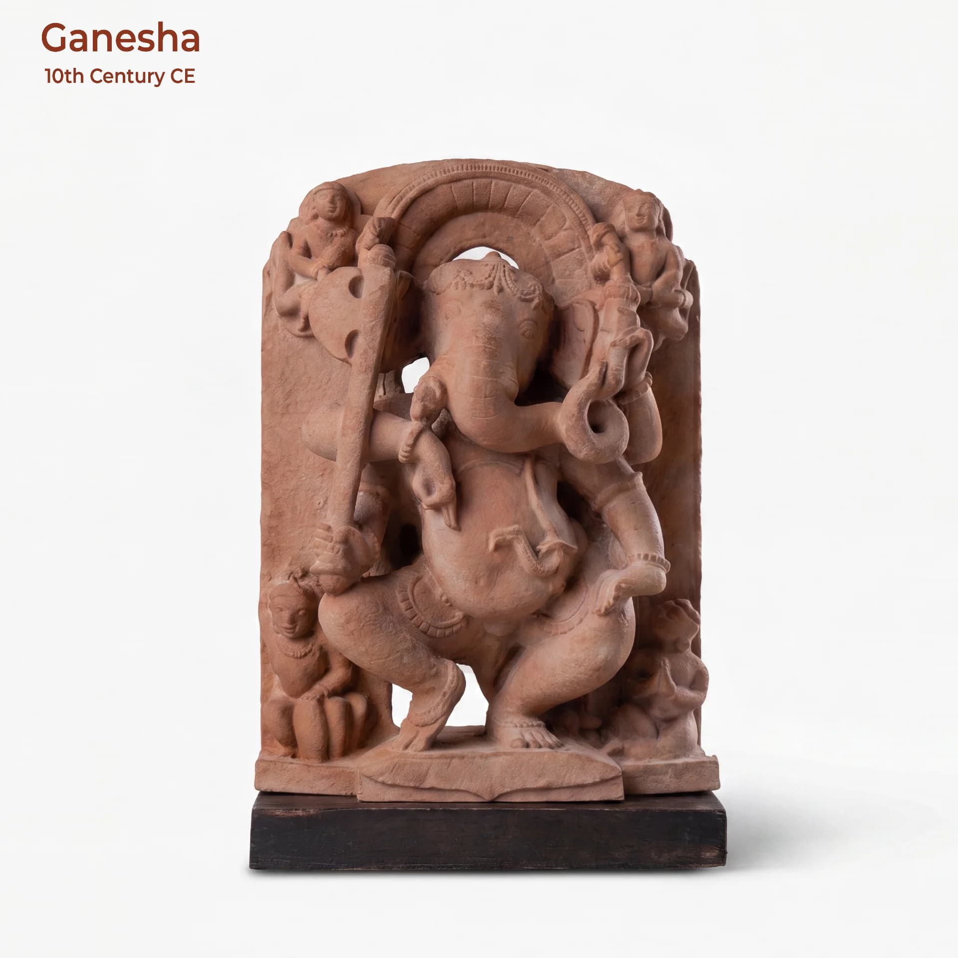 A full front view of the Ganesha Sculpture, a hand-finished stone composite replica featuring intricate dancing deity iconography.