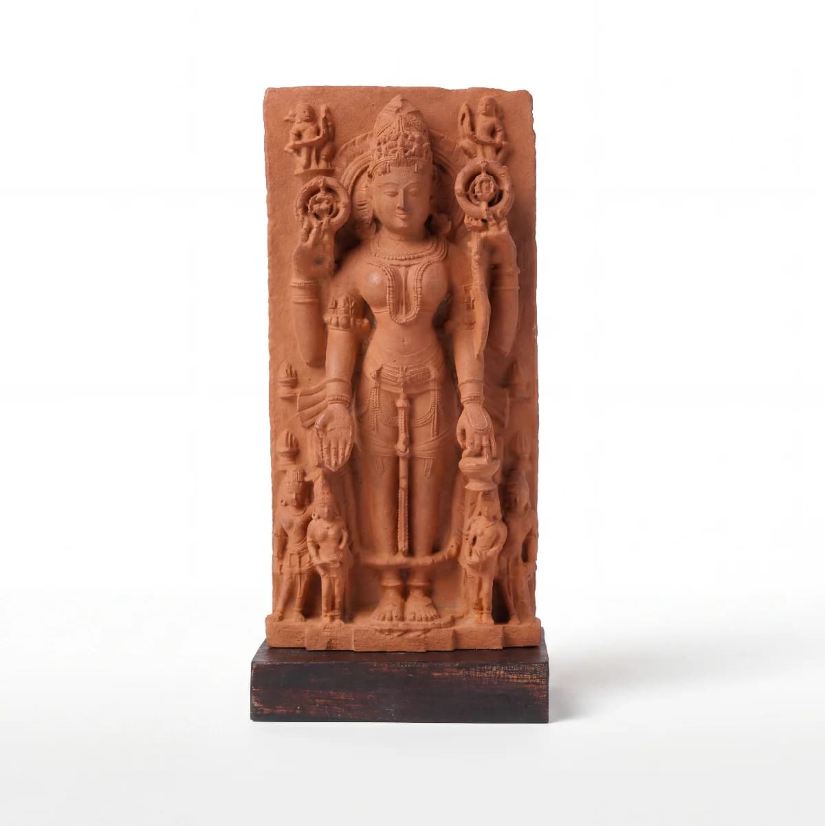 A full front view of the Gauri Parvati Sculpture, a hand-finished stone composite replica featuring intricate temple art details.