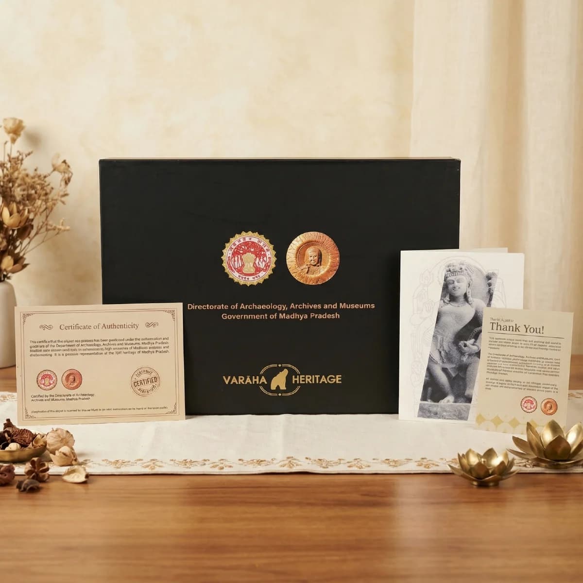 The Natesh Shiva Sculpture arrives in a premium black presentation box alongside its official certificate of authenticity and documentation.