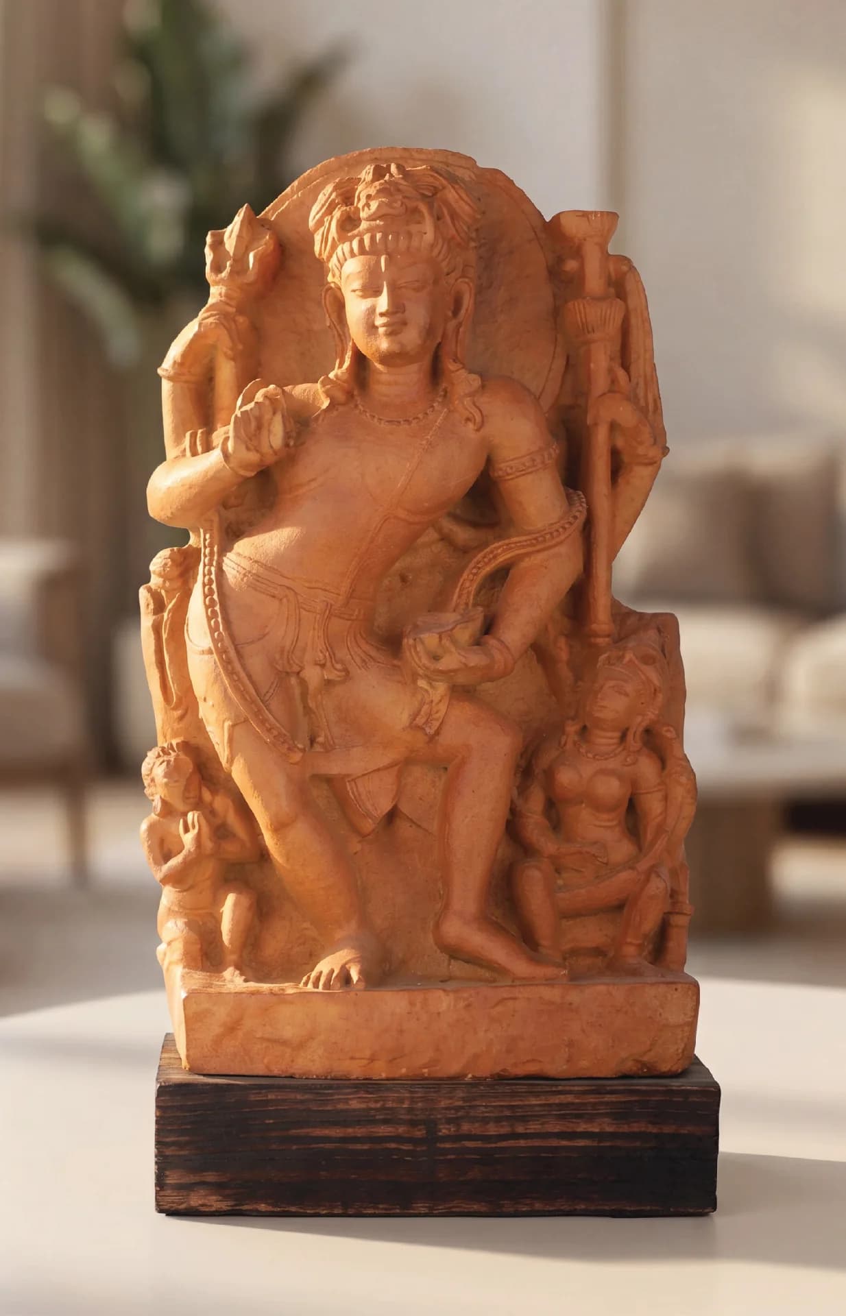 A front-facing view of the Natesh Shiva Sculpture, a stone composite museum replica showing intricate dancing deity details.