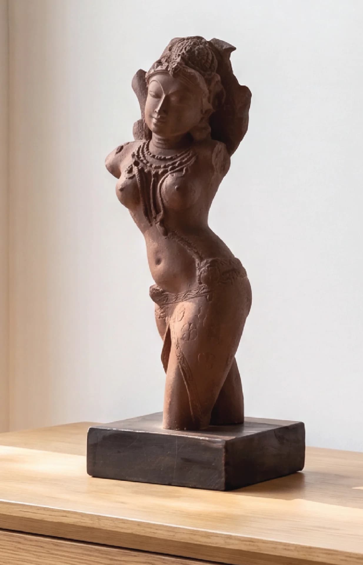 A three-quarter view of the Salabhanjika Sculpture, a stone composite museum replica featuring an elegant, hand-finished tribhanga pose.