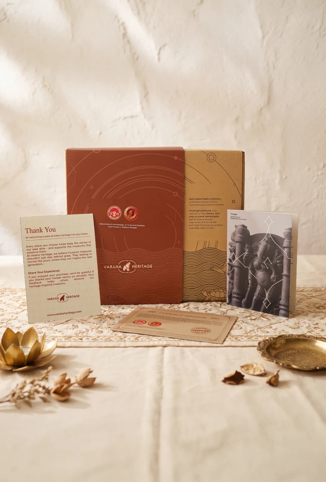 The Vinayaki Sculpture museum replica arrives in premium branded packaging with a certificate of authenticity and informational brochure.
