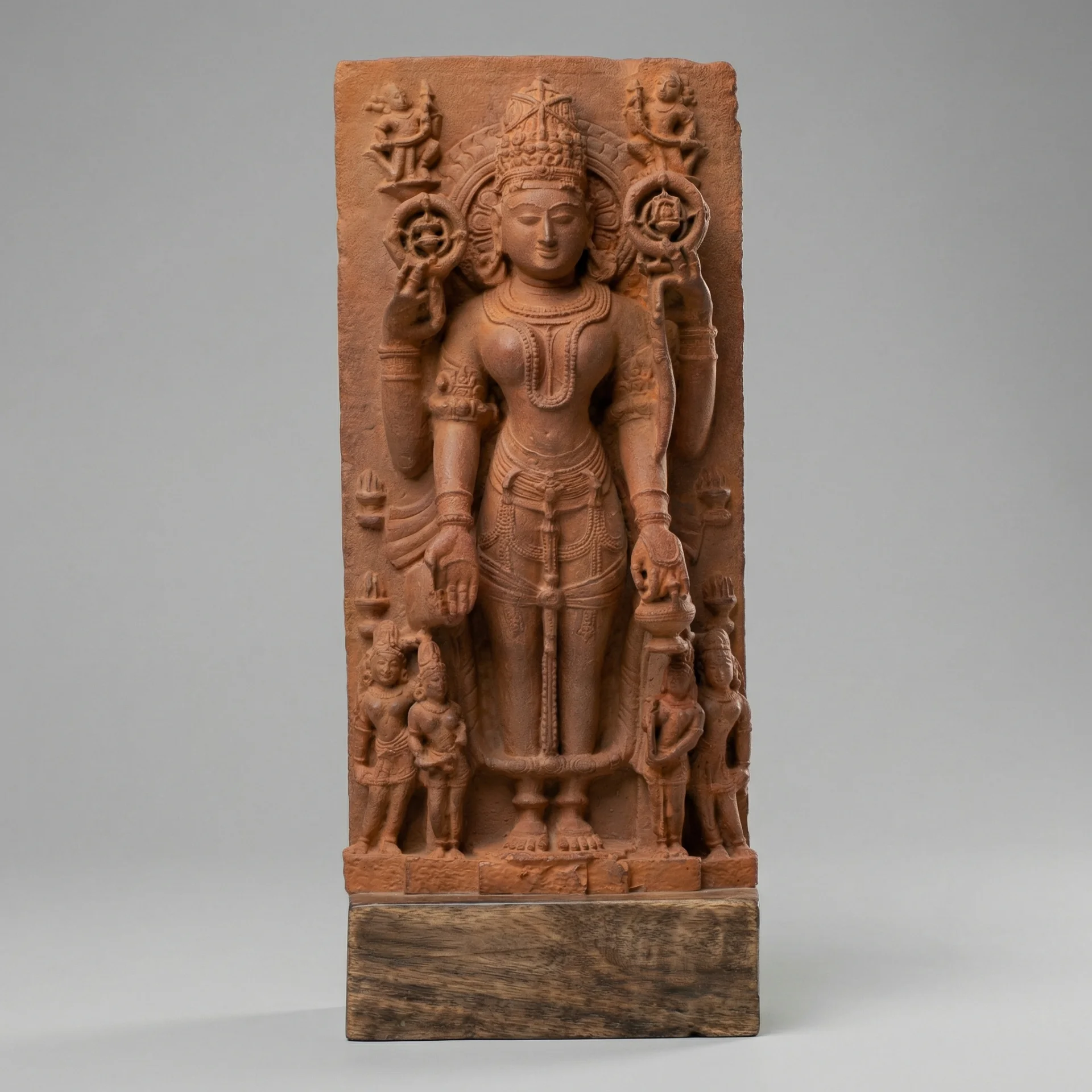 A full front view of the Gauri Parvati Sculpture, a stone composite replica featuring intricate Pratihara style carvings.