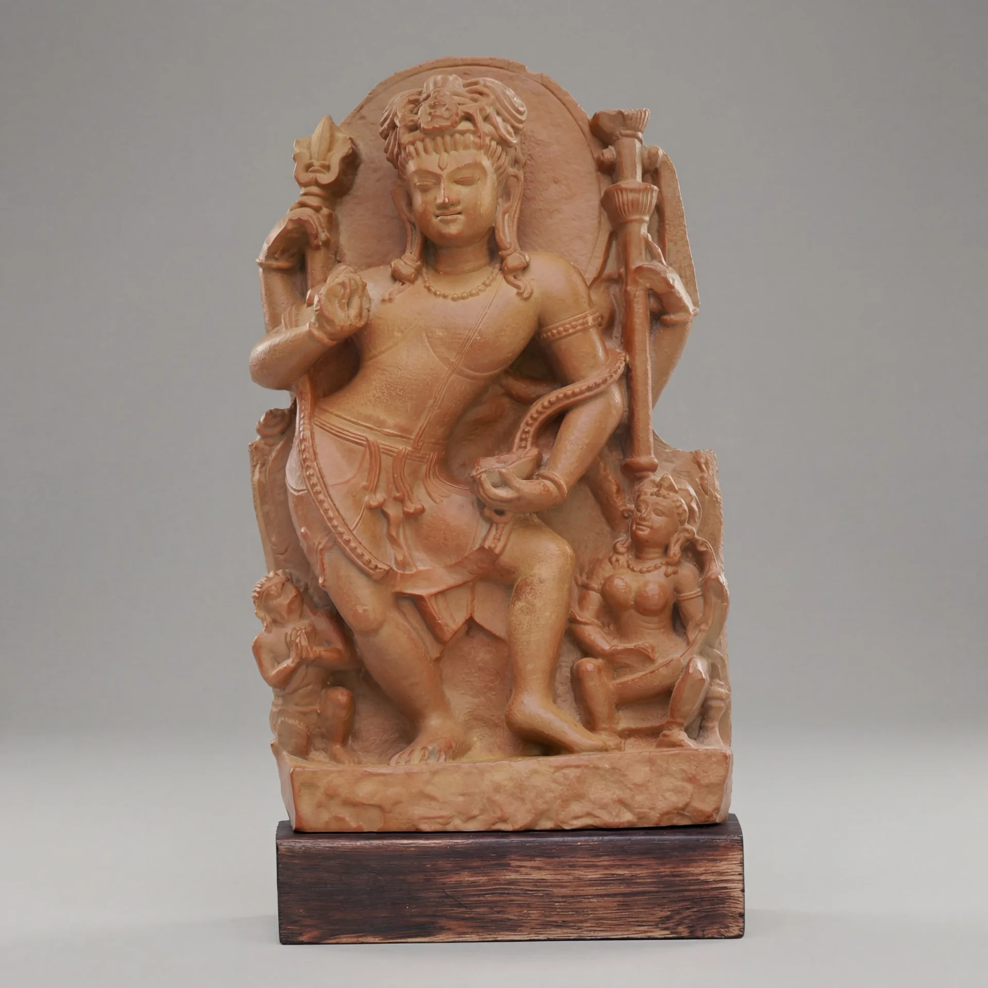 A full-front view of the Natesh Shiva Sculpture, a stone composite replica showing the deity in a graceful dancing pose.