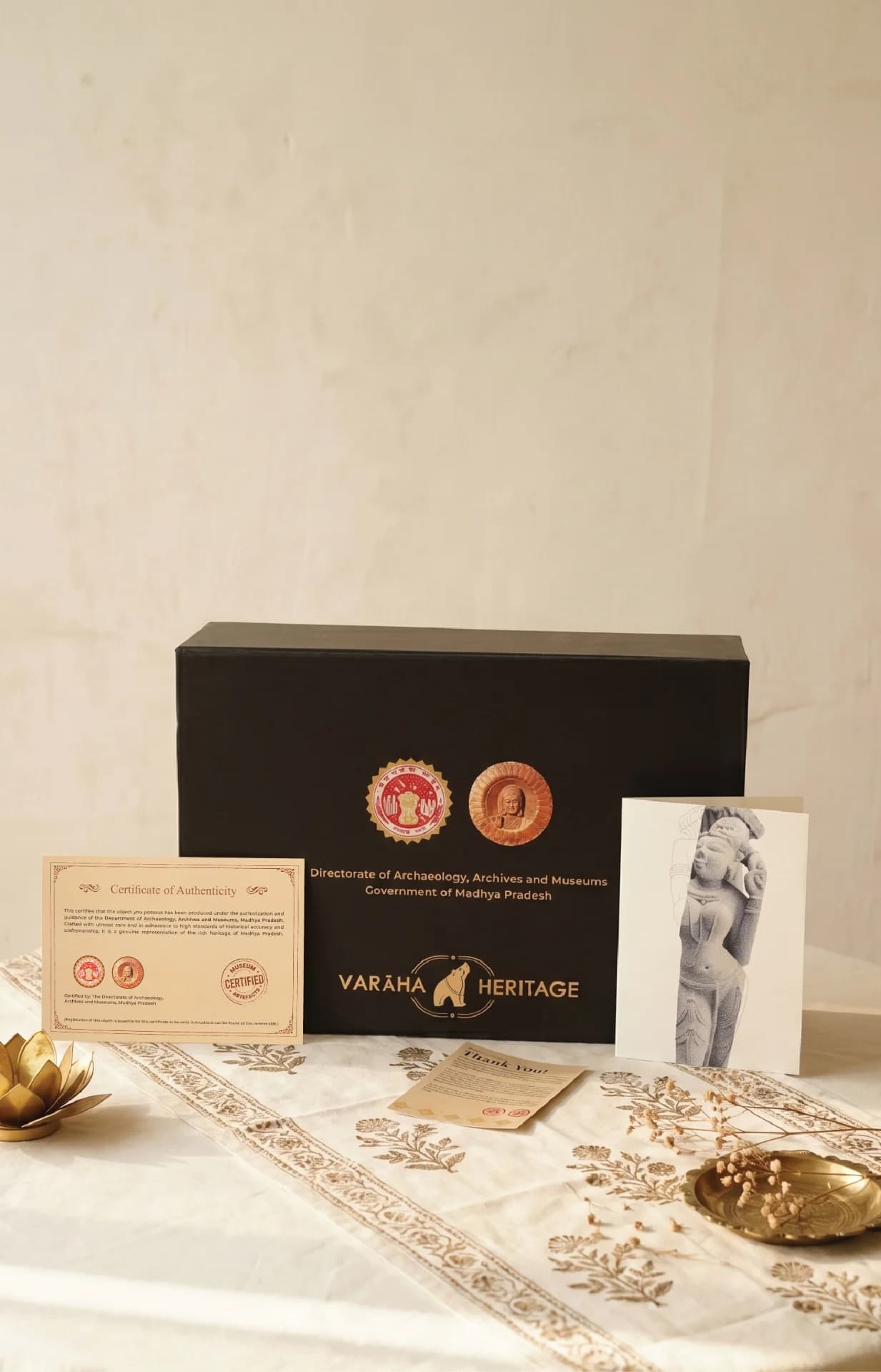 The Alasa Nayika Sculpture arrives in a premium black display box accompanied by an official certificate of authenticity.