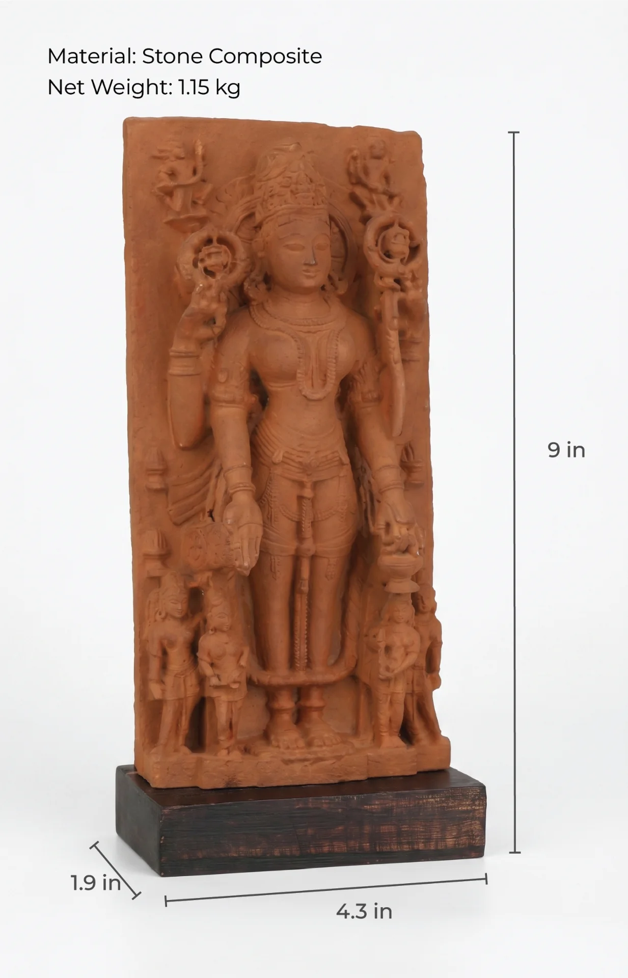 A full-front view of the Gauri Parvati Sculpture, a hand-finished stone composite replica featuring intricate 10th-century temple art details.