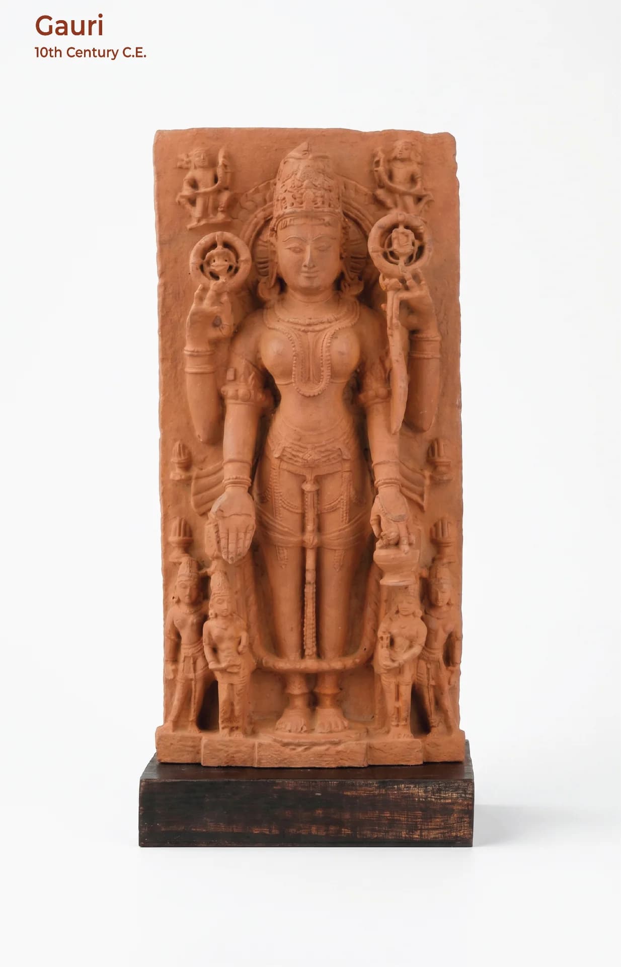 A full front view of the Gauri Parvati Sculpture, a stone composite replica featuring detailed four-armed deity iconography.