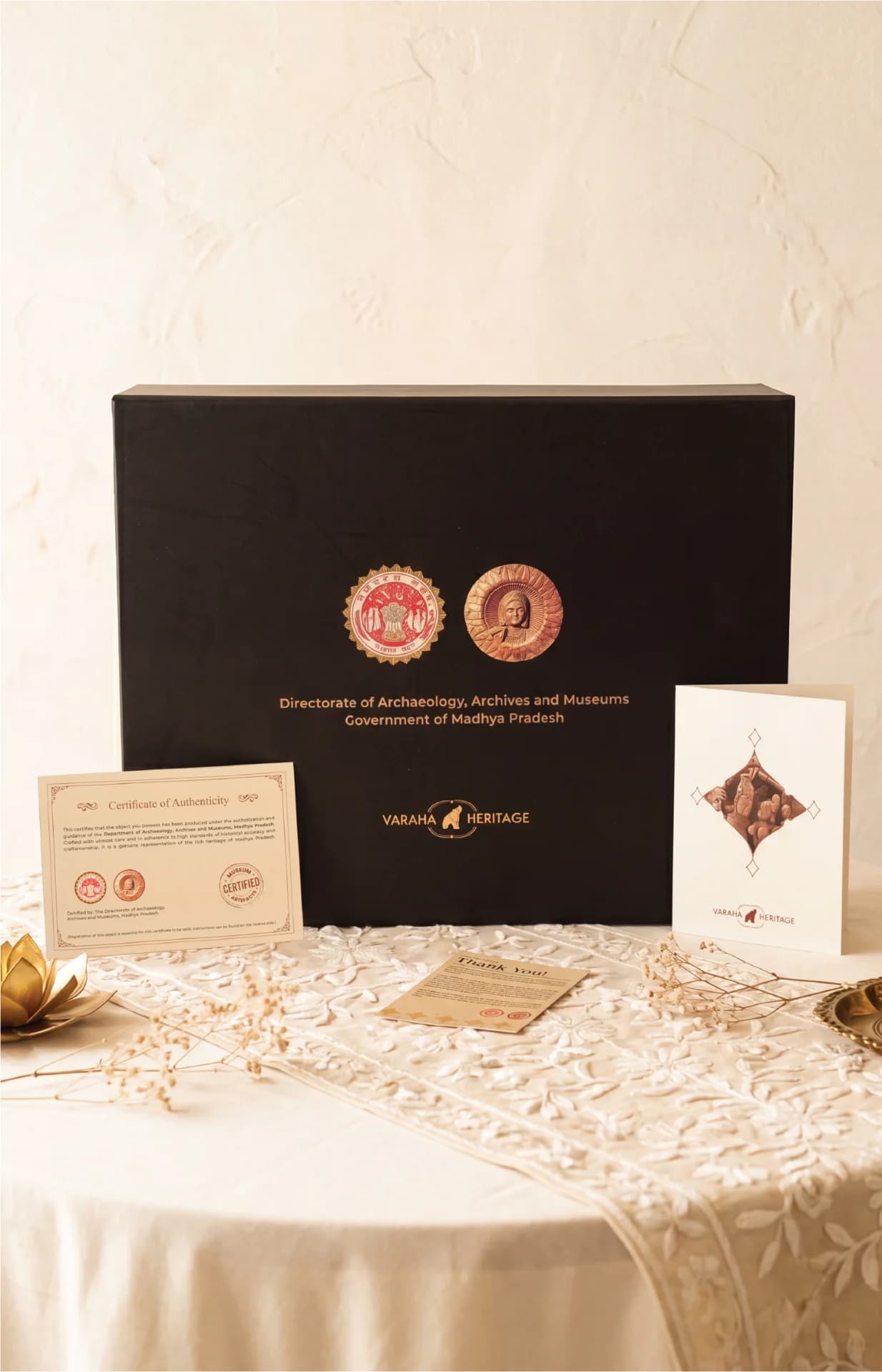 The Lakshmi Narayan Sculpture arrives in a premium black display box accompanied by an official certificate of authenticity.