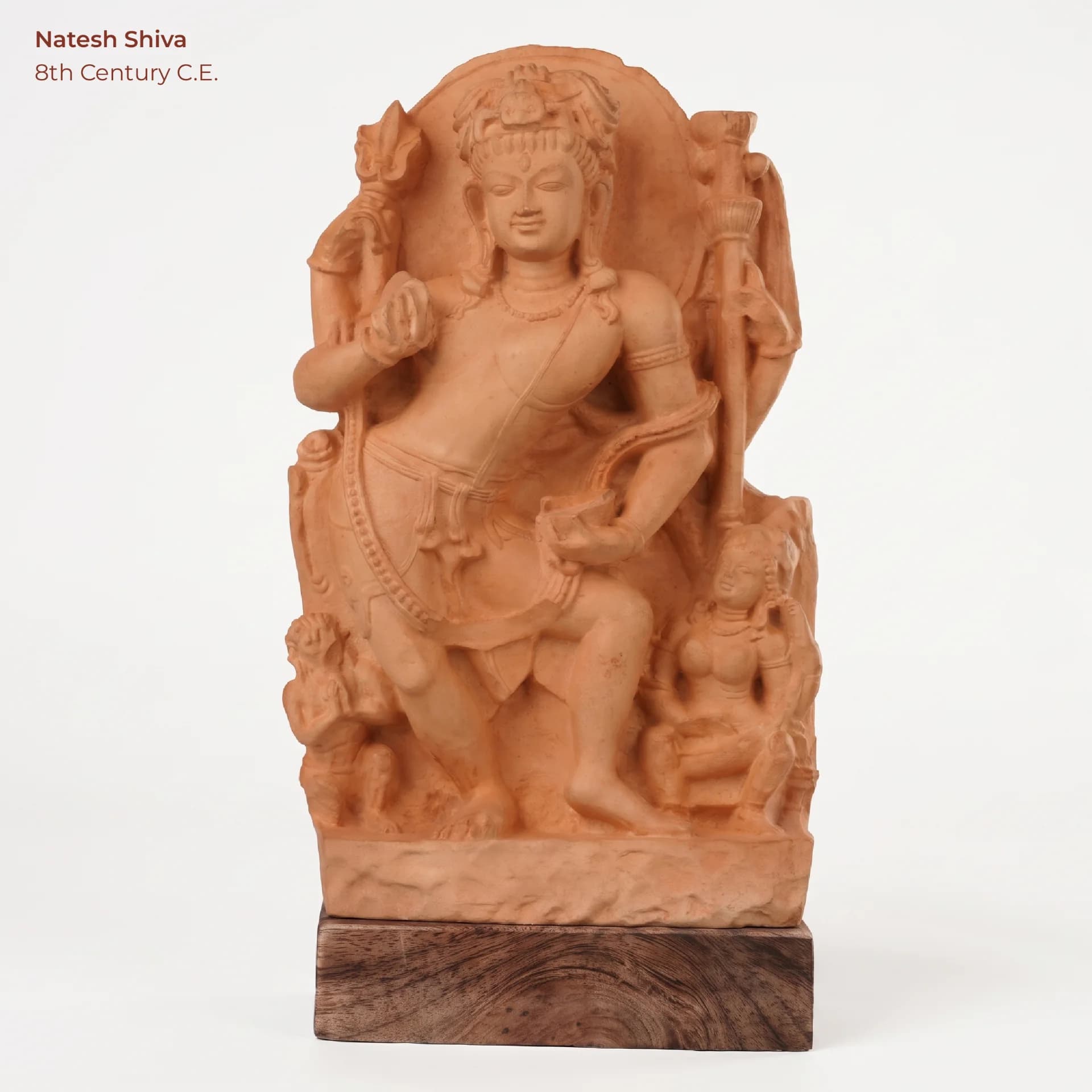 A full front view of the Natesh Shiva sculpture, a hand-finished stone composite replica featuring intricate rhythmic dance poses.