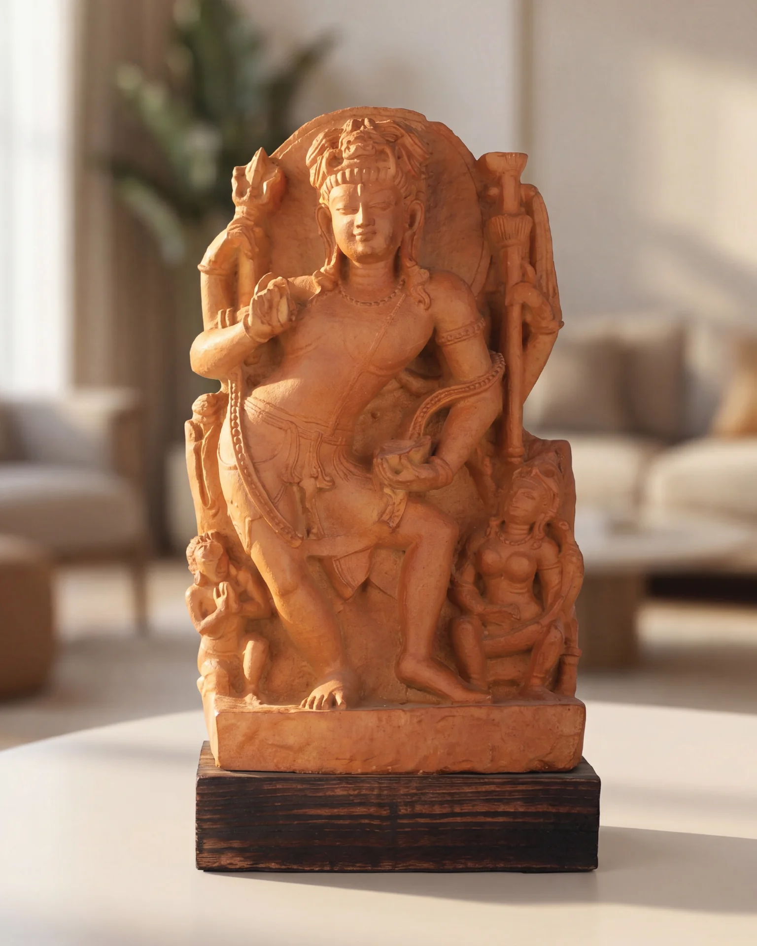 A front view of the Natesh Shiva Sculpture, a stone composite museum replica showing the deity in a dance pose.
