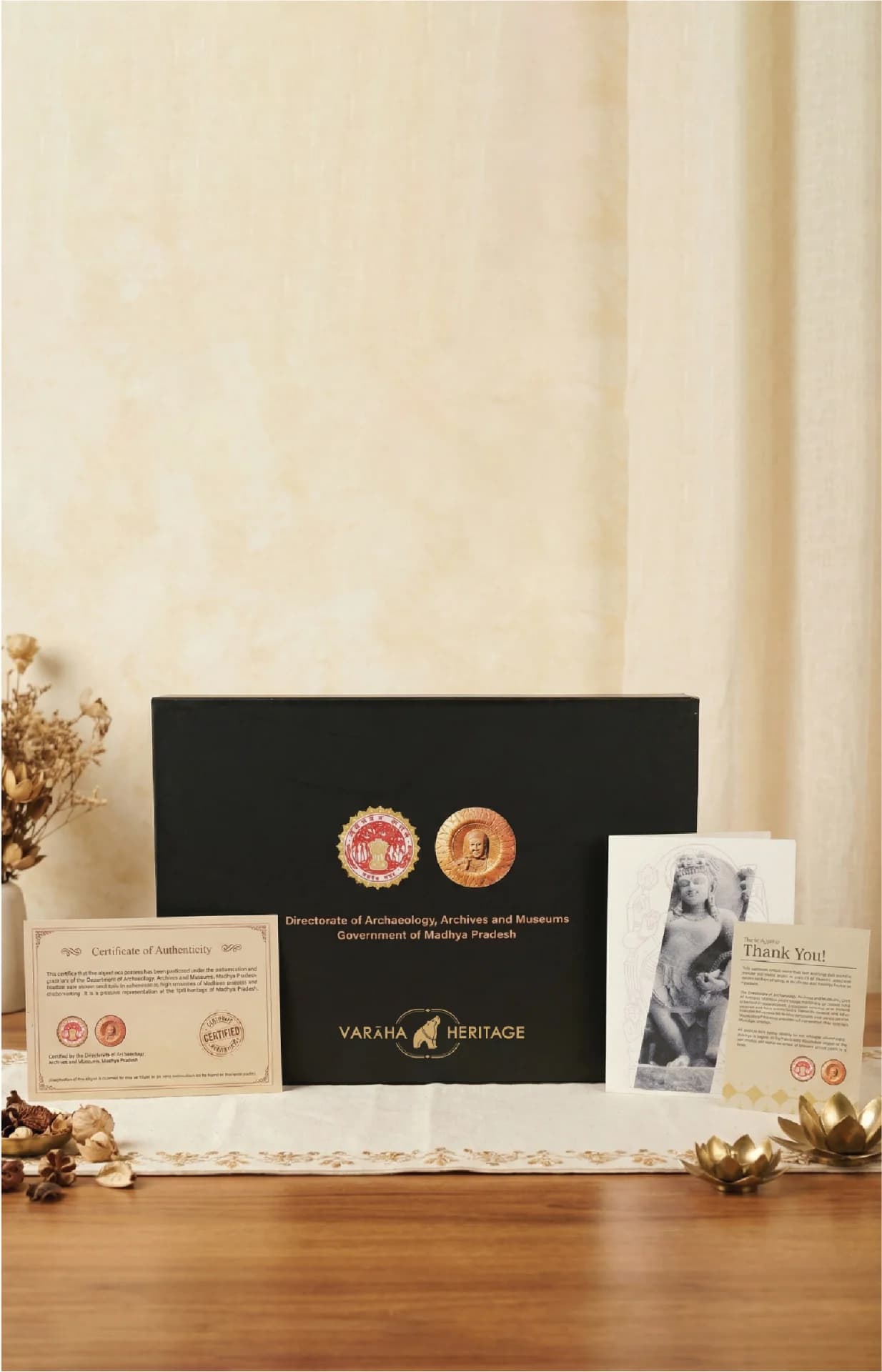 The Natesh Shiva Sculpture arrives in a premium black presentation box alongside an official government certificate of authenticity.
