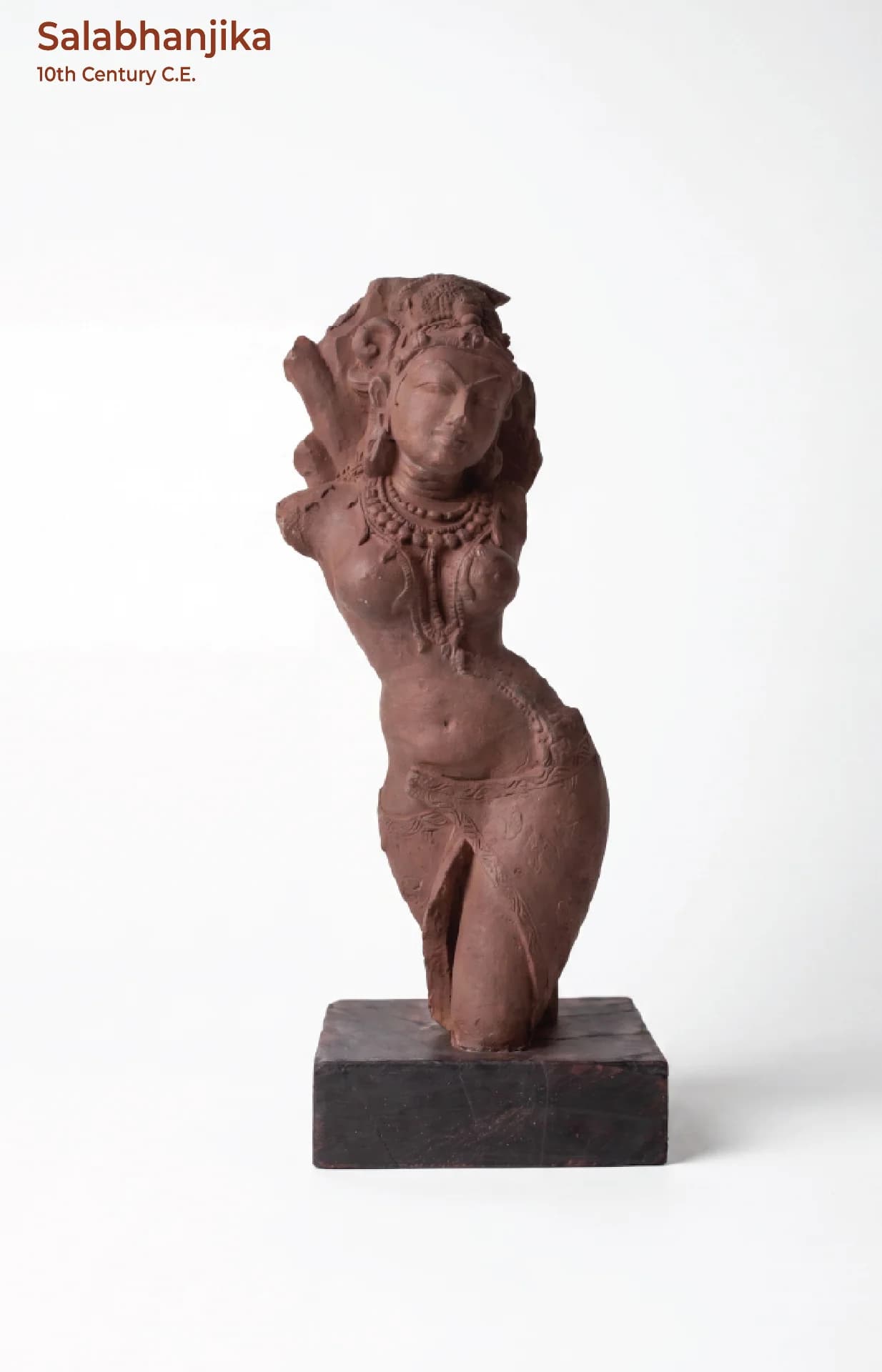 A full-front view of the Salabhanjika Sculpture, a hand-finished stone composite replica featuring an elegant, traditional Indian tribhanga pose.